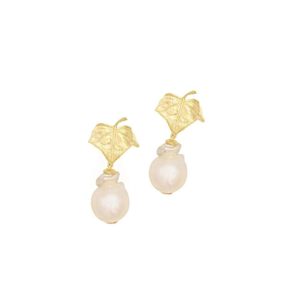 hoja perlas pendientes